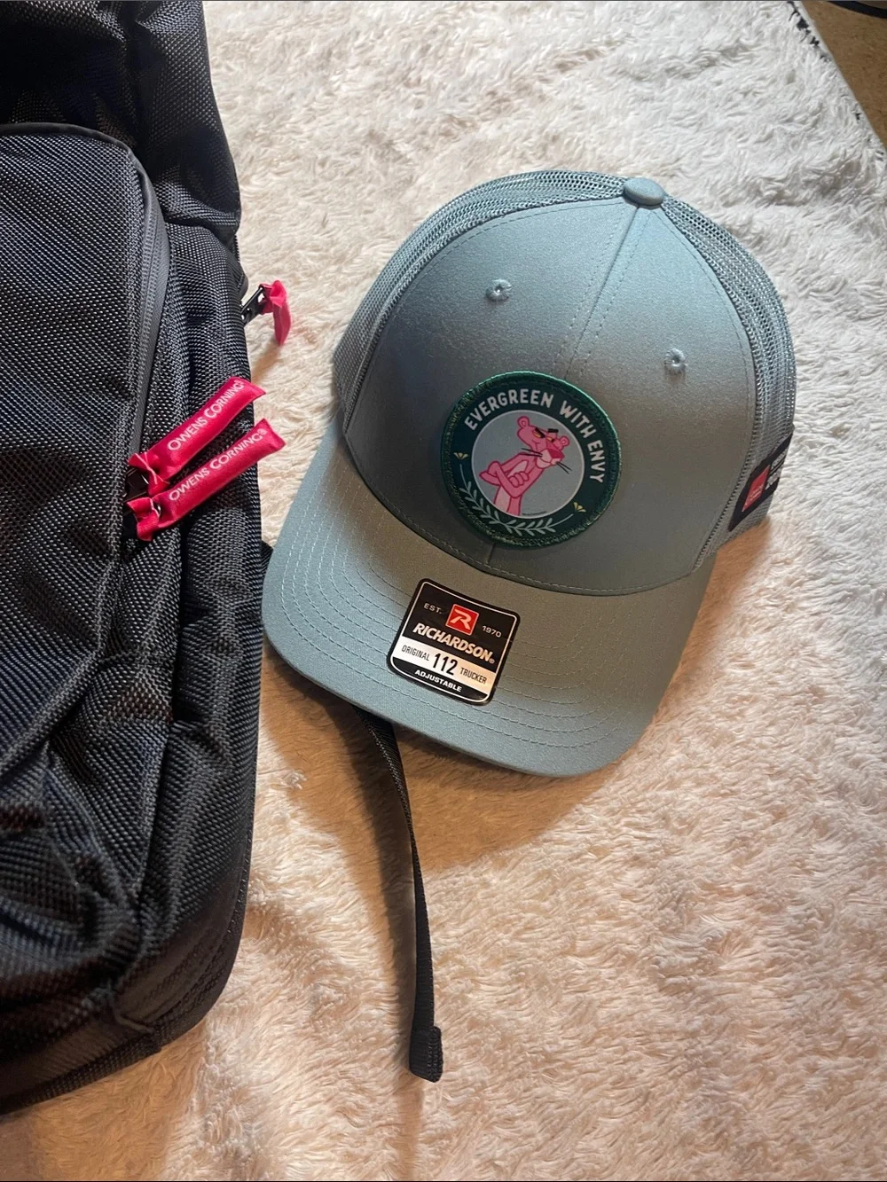 Owens corning pink Panther Black large Backpack NWOT